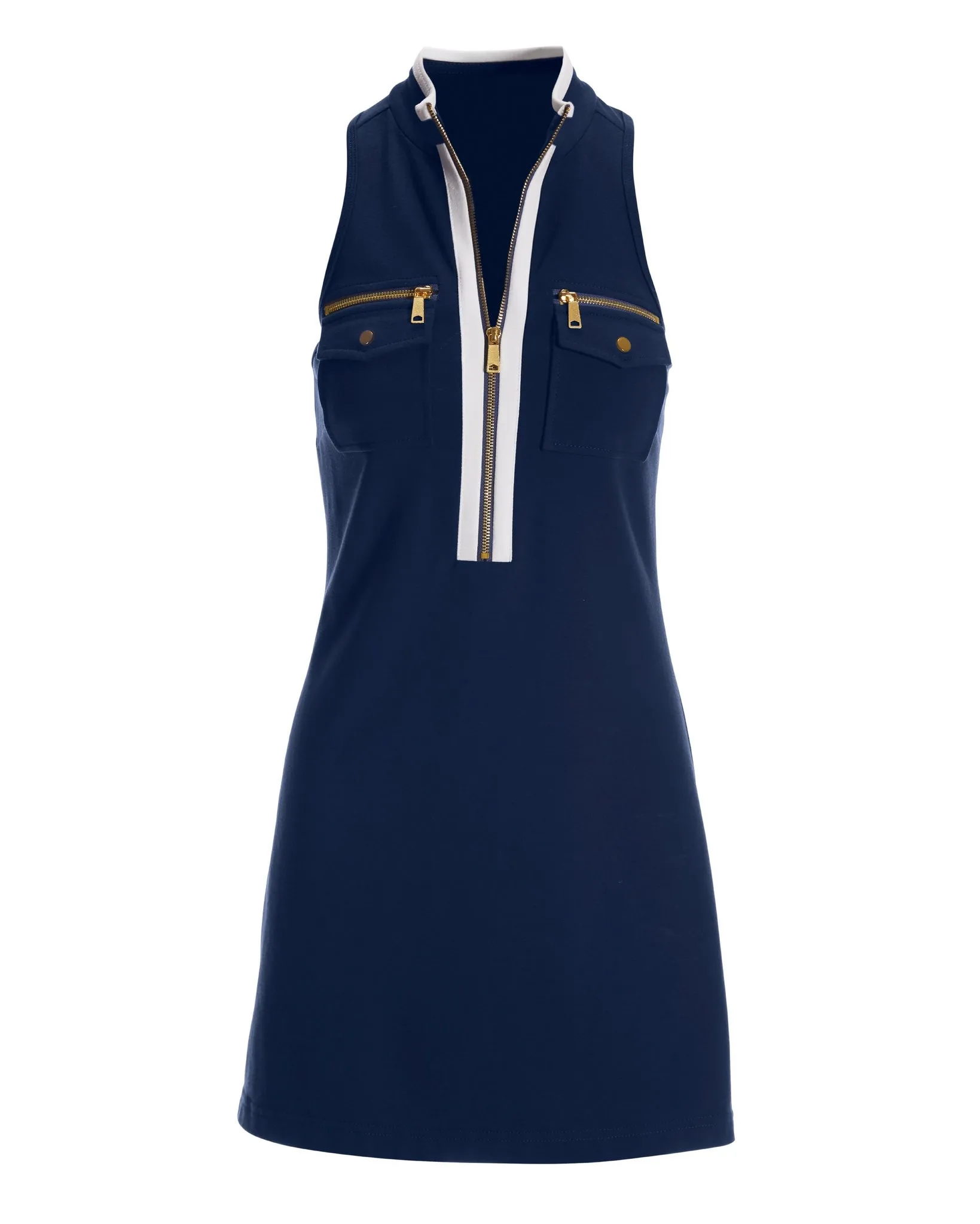 Sleeveless Chic Zip Dress Navy White sold by Boston Proper product image thumbnail 2