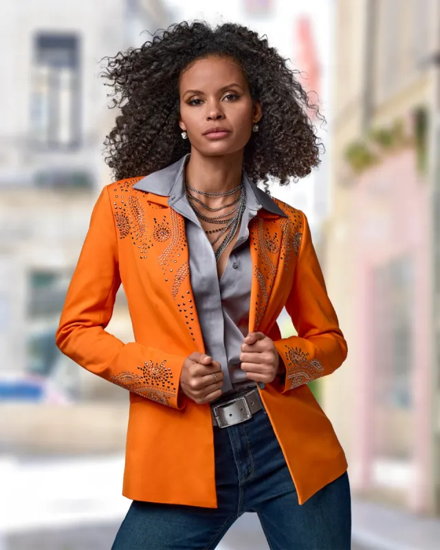 Embellished Modern Single Button Blazer Dark Orange sold by Boston Proper