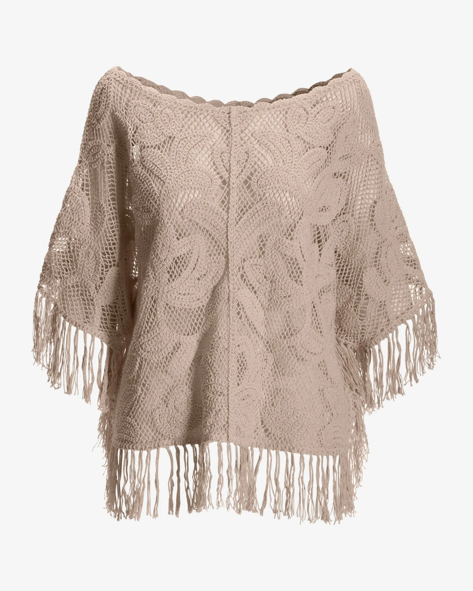 Crochet Slouchy Fringe Poncho Neutral sold by Boston Proper product image thumbnail 2