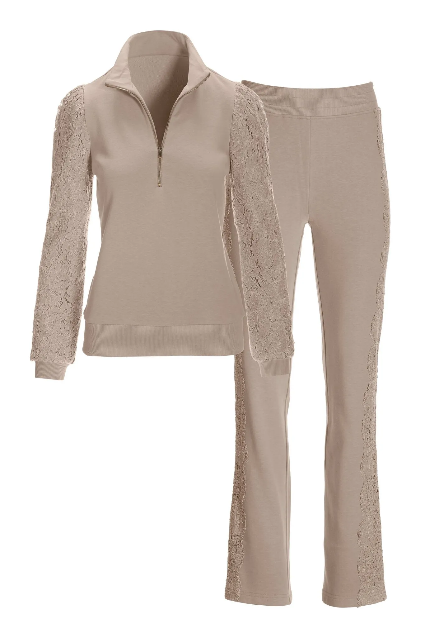 Lace Puff Sleeve French Terry Set Taupe sold by Boston Proper product image thumbnail 2