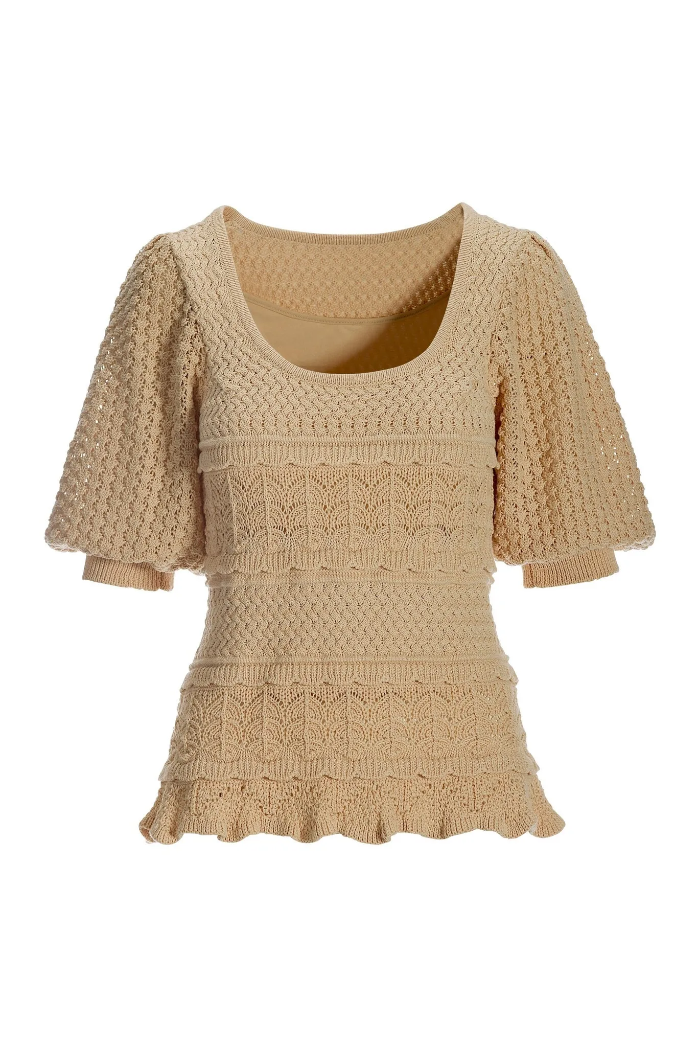 Crochet Detail Puff Sleeve Sweater Ecru sold by Boston Proper product image thumbnail 2