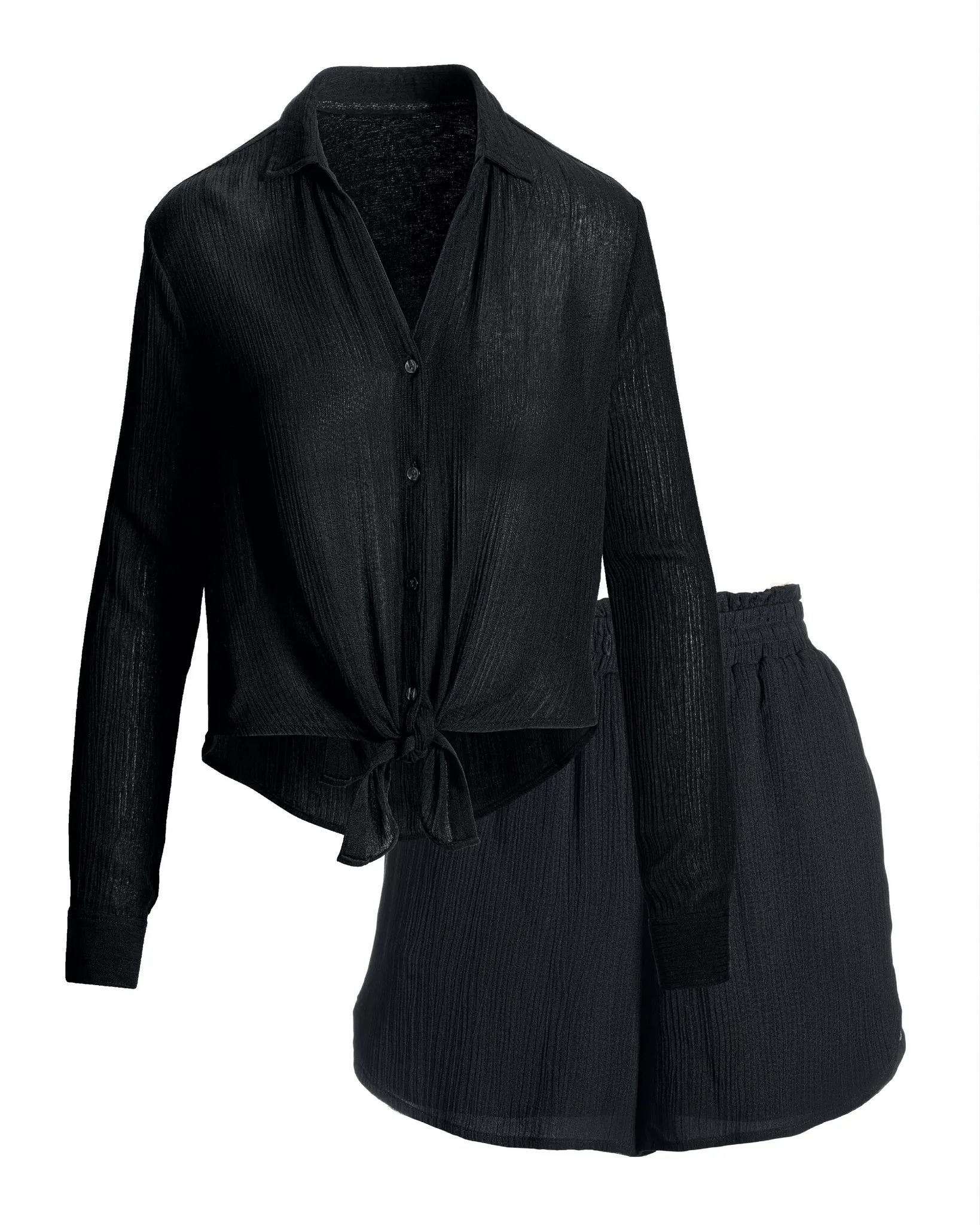 Gauze Shirt and Short Lounge Set Proper Black sold by Boston Proper