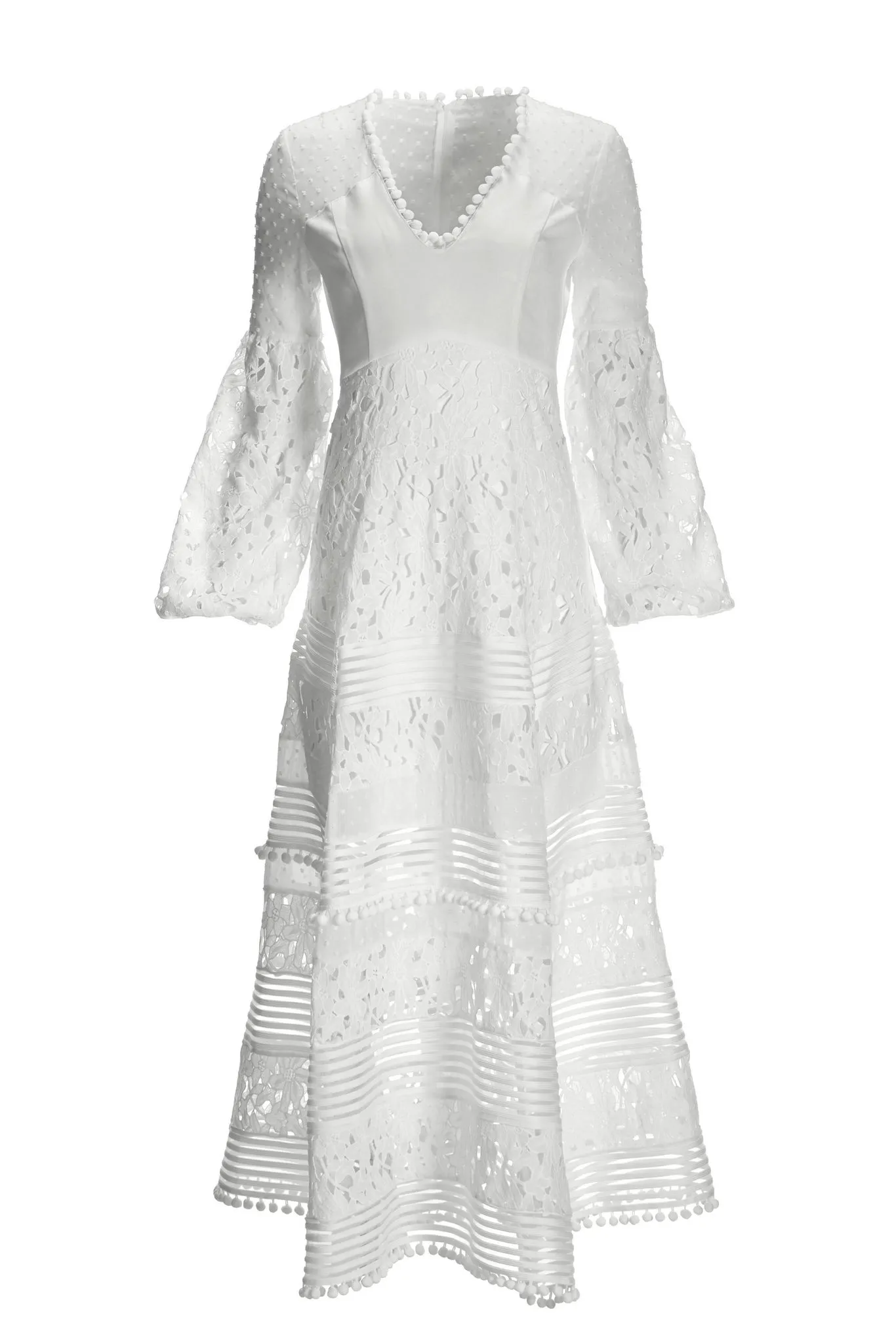 Long Sleeve Lace Pom Pom Dress White sold by Boston Proper product image thumbnail 2