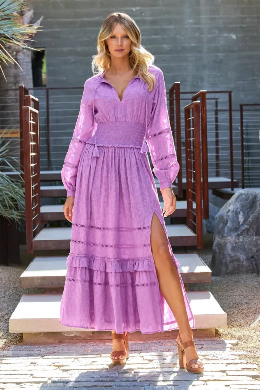 Long Sleeve Ruffle Hem Maxi Dress Purple sold by Boston Proper