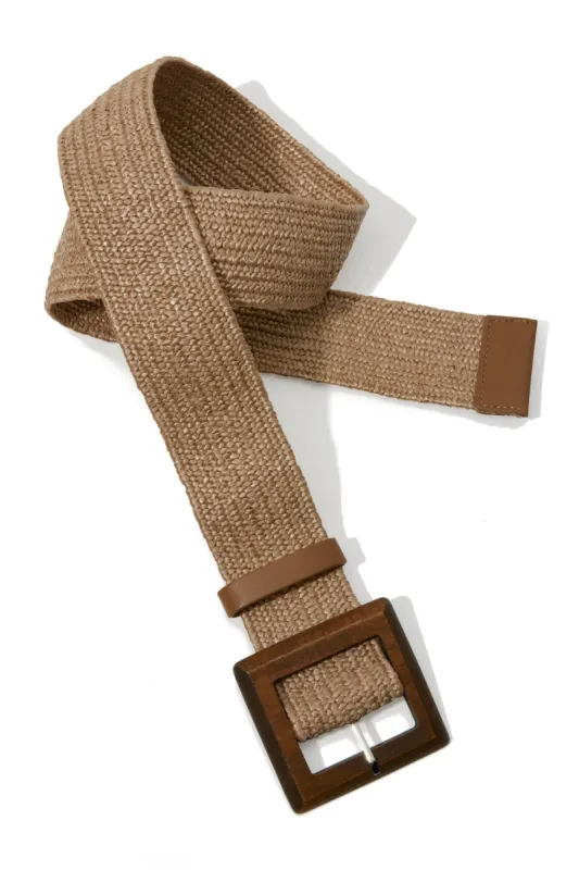 Wood Buckle Stretch Belt Tan made by Boston Proper
