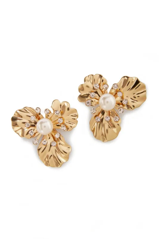 Pearl Flower Stud Statement Earring Gold sold by Boston Proper