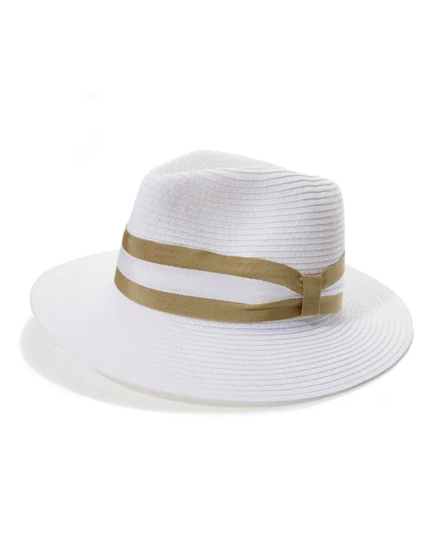 Fedora Straw Hat White/Taupe sold by Boston Proper