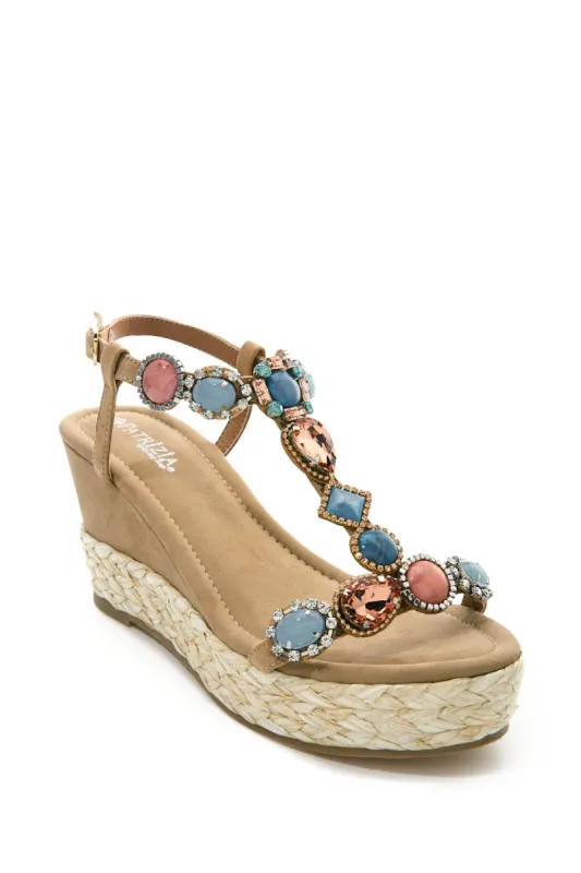 Jeweled Embellished Wedge Sandal Multi made by Boston Proper