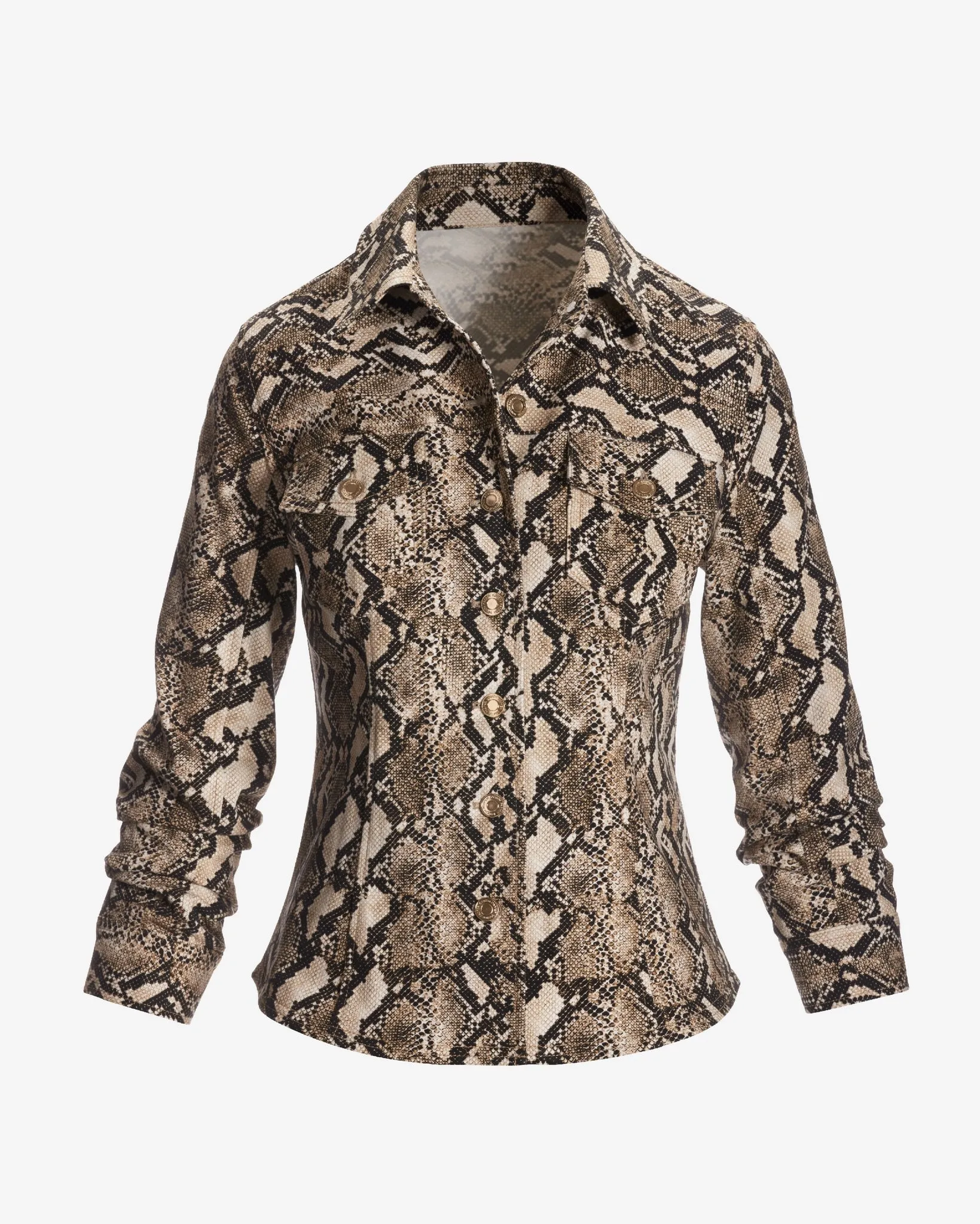 Desert Python Ruched Sleeve Shaped Denim Jacket Neutral sold by Boston Proper product image thumbnail 2