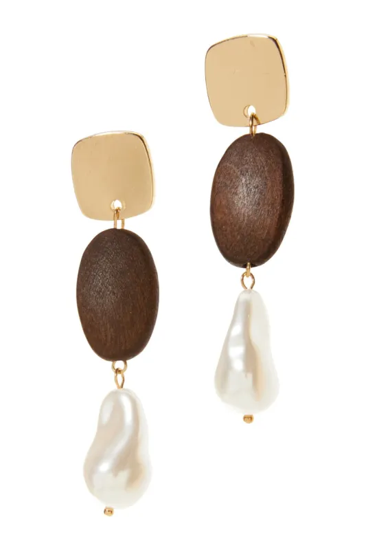 Wood & Pearl Earring Brown Multi sold by Boston Proper