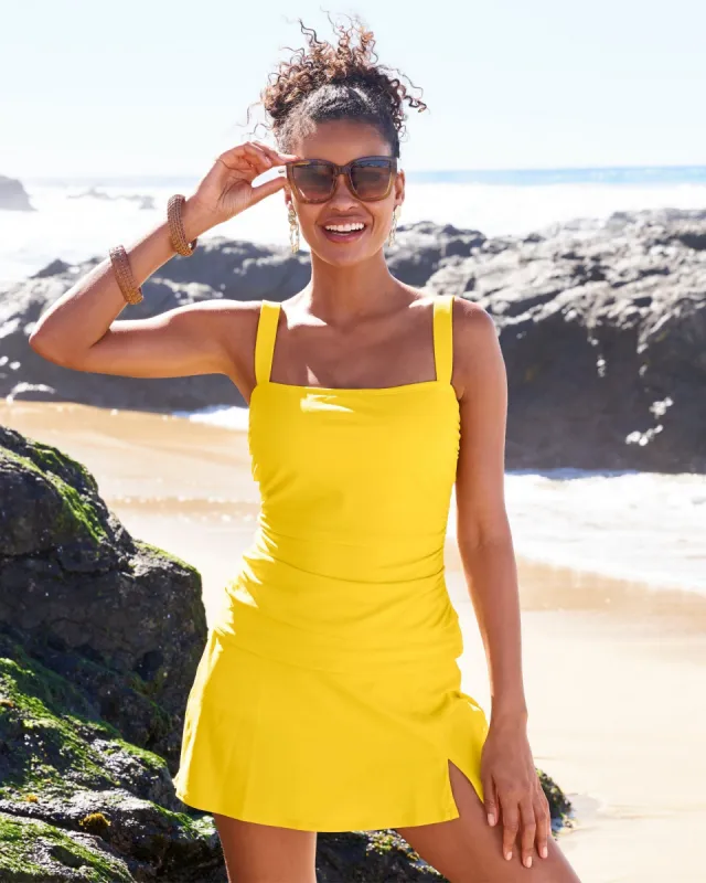 Swim Sense Square-Neck Tankini Top Lemon Zest sold by Boston Proper