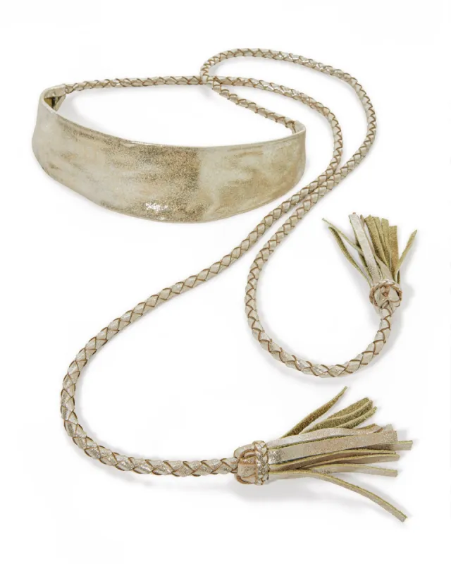 Metallic Leather Braided Wrap Belt Light Gold sold by Boston Proper