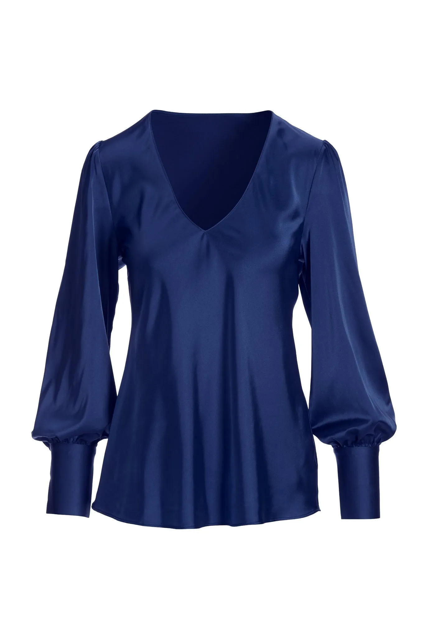Audrey V Neck Long Sleeve Charmeuse Blouse Navy sold by Boston Proper product image thumbnail 2