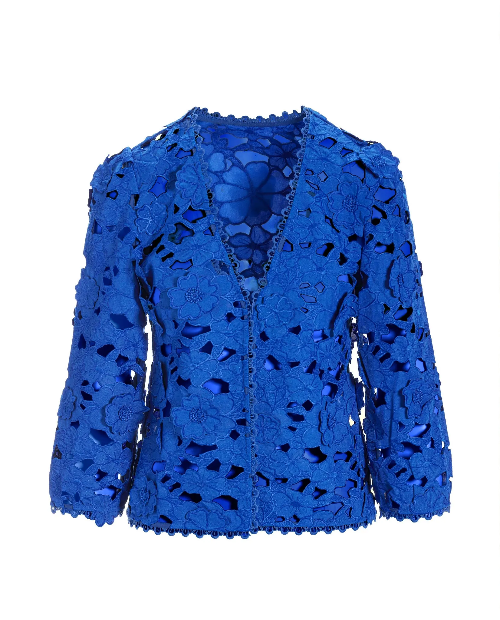 3D floral lace three-quarter sleeve jacket Princess Blue sold by Boston Proper product image thumbnail 2