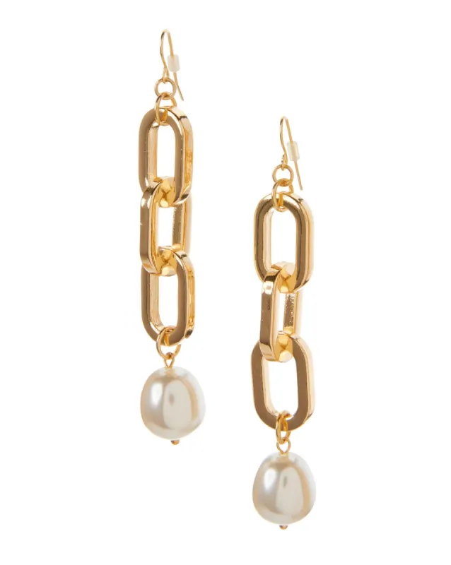 Chain and Pearl Drop Earring Gold sold by Boston Proper