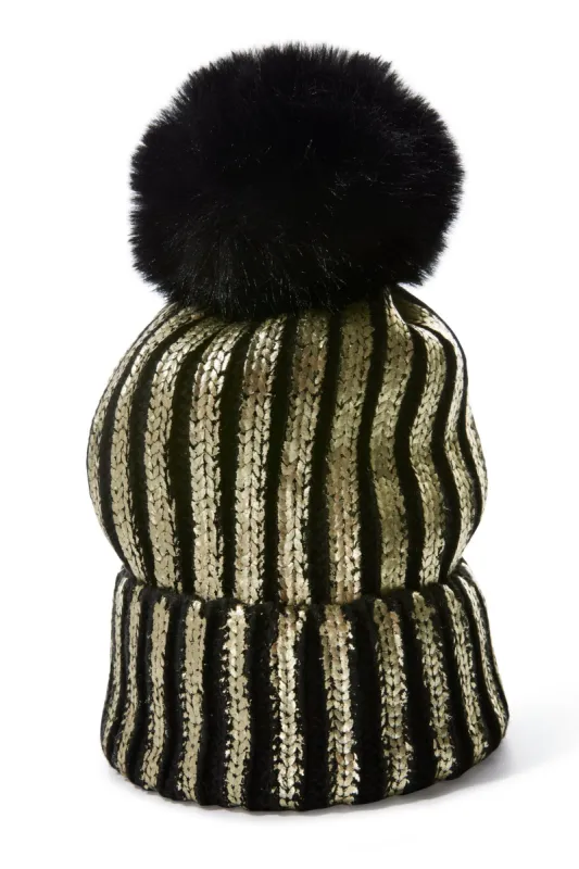 Black And Gold Metallic Beanie Black/Gold sold by Boston Proper
