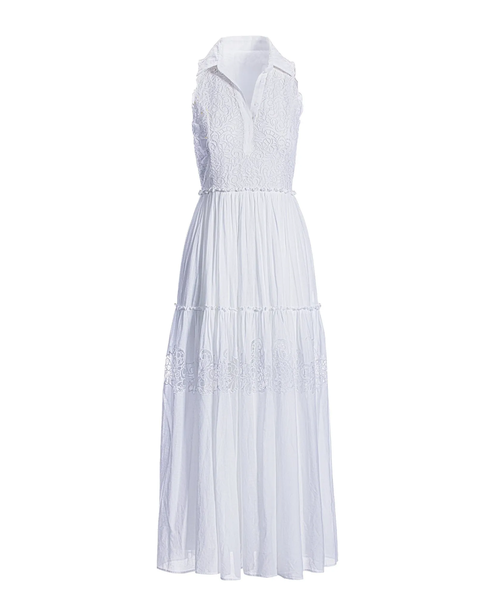 Lace Inset Tiered Ankle Length Cotton Dress Pure White sold by Boston Proper product image thumbnail 2