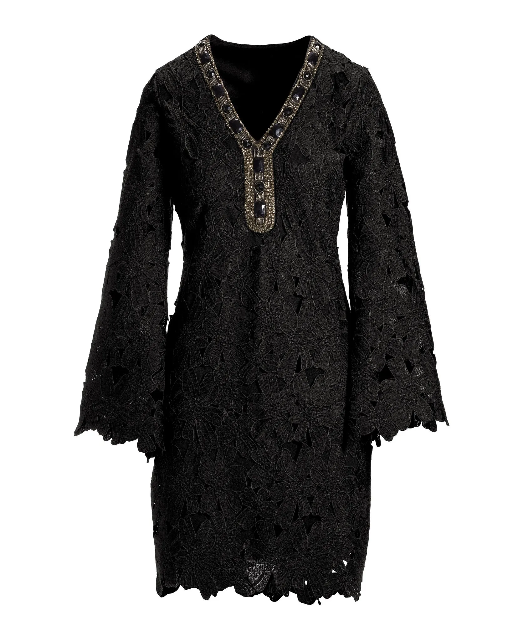 Flare Sleeve Lace Embellished Tunic Dress Black sold by Boston Proper product image thumbnail 2