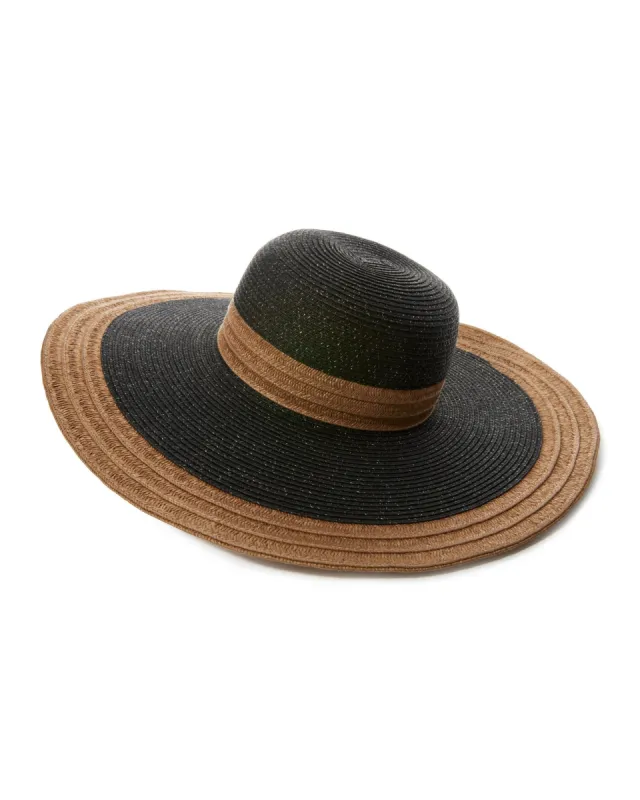 Shimmer Floppy Straw Hat Black/Gold sold by Boston Proper