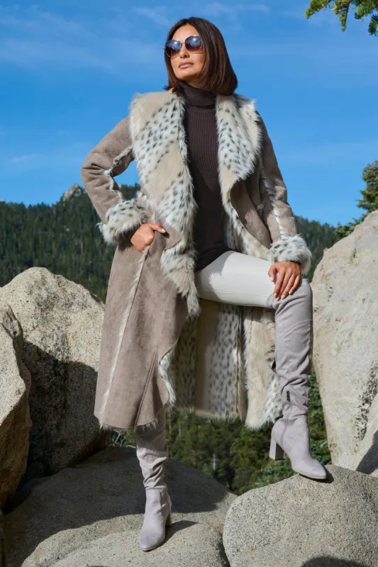 Animal Faux Fur Long Coat Gray Multi sold by Boston Proper