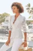 Puff Sleeve Collared Lace Peplum Blouse White sold by Boston Proper