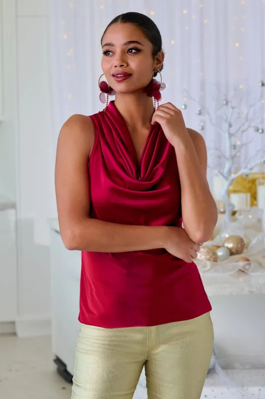 Marilyn Cowl-Neck Charmeuse Blouse Jester Red sold by Boston Proper