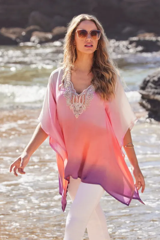 Embellished Ombre Tunic Top Pink Multi sold by Boston Proper