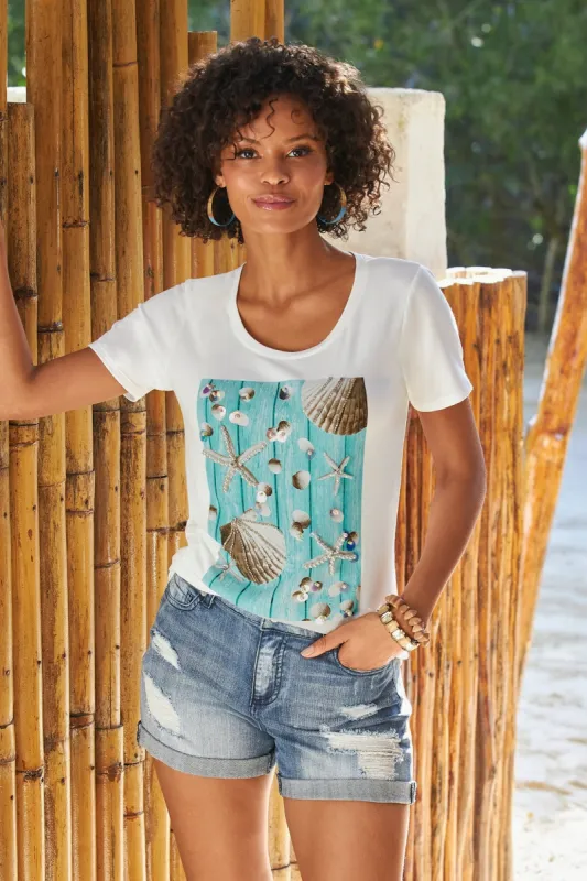 Sea Life Embellished Graphic T Shirt White Multi sold by Boston Proper