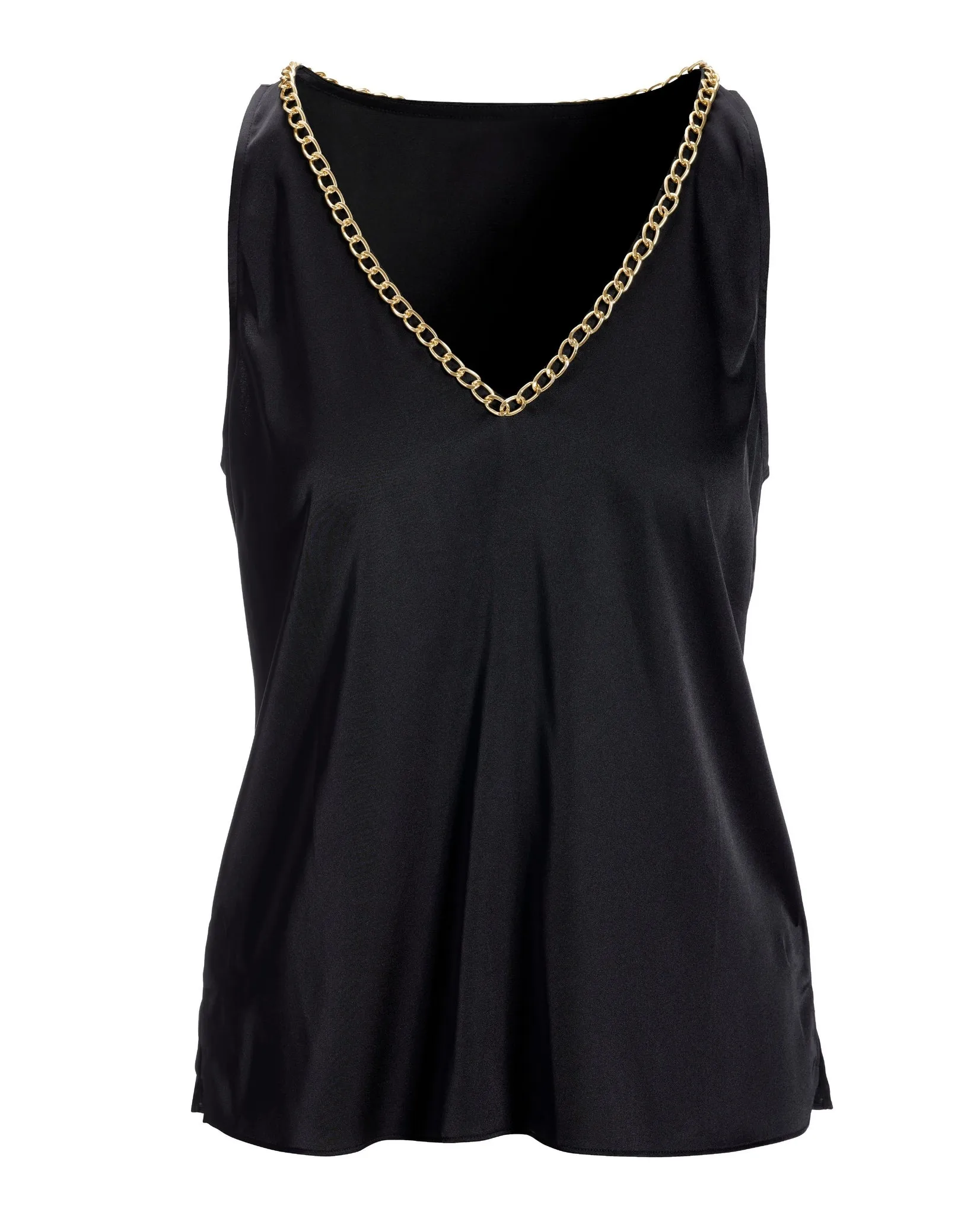 Chain Detail V Neck Charmeuse Blouse Black sold by Boston Proper product image thumbnail 2