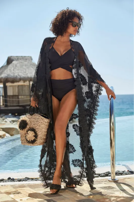 Mixed Lace Duster Black sold by Boston Proper