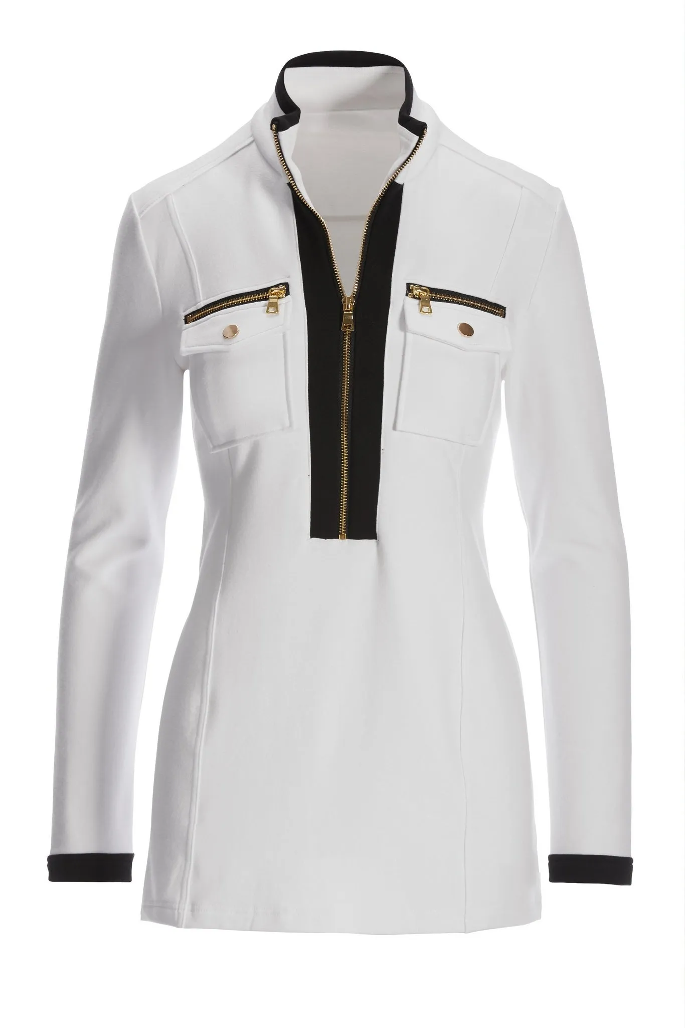 Long Sleeve Chic Zip Top White/Black sold by Boston Proper product image thumbnail 2