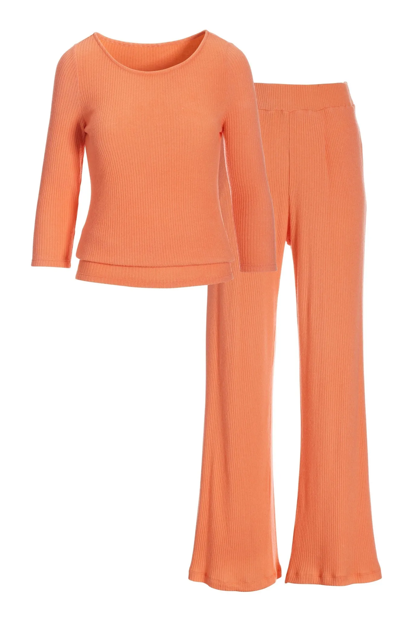 Ribbed Scoop Neck Blouson Lounge Set Cantaloupe sold by Boston Proper product image thumbnail 2