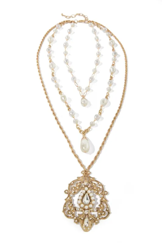 Layered Medallion Pearl Necklace Gold sold by Boston Proper