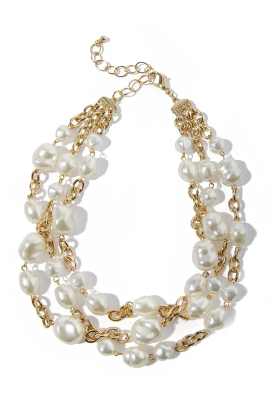 Pearl And Chain Three Strand Choker Necklace Gold sold by Boston Proper