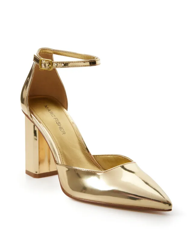 Pointed Toe Metallic Ankle Strap Heel Gold sold by Boston Proper