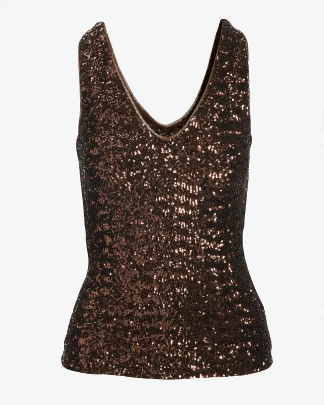 Sequin V Neck Knit Tank Top Brown made by Boston Proper