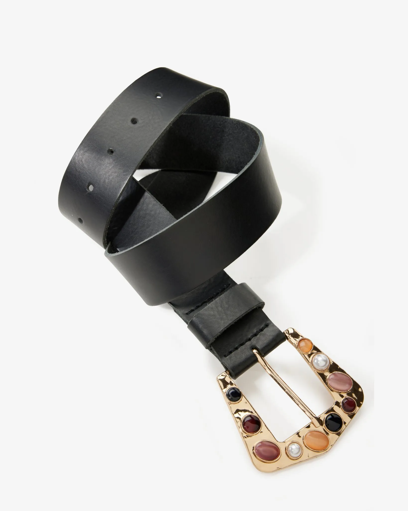 Hammered Gold with Stones Buckle Belt Black sold by Boston Proper