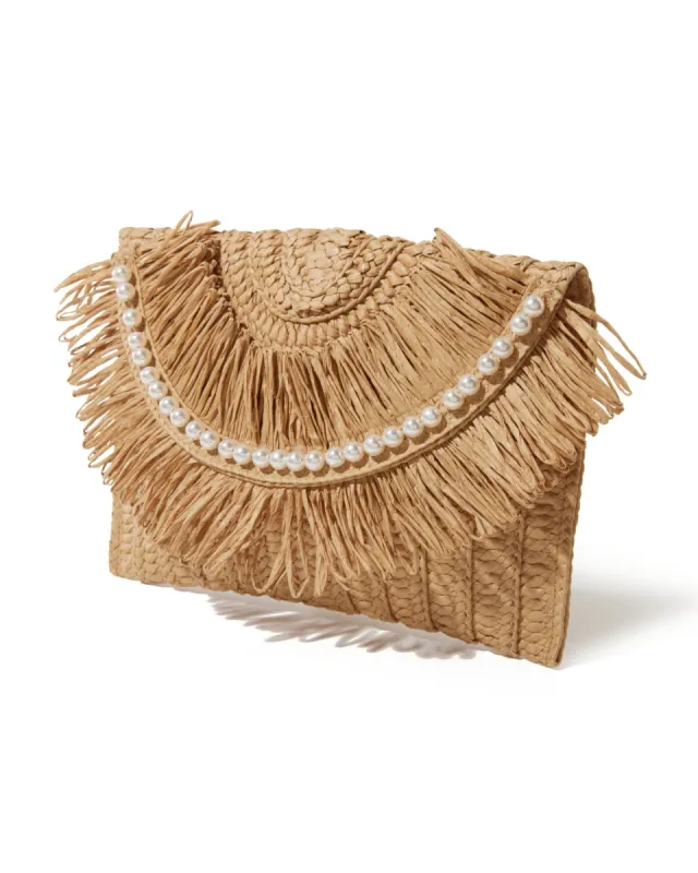 Straw and Pearl Fringe Clutch Natural sold by Boston Proper