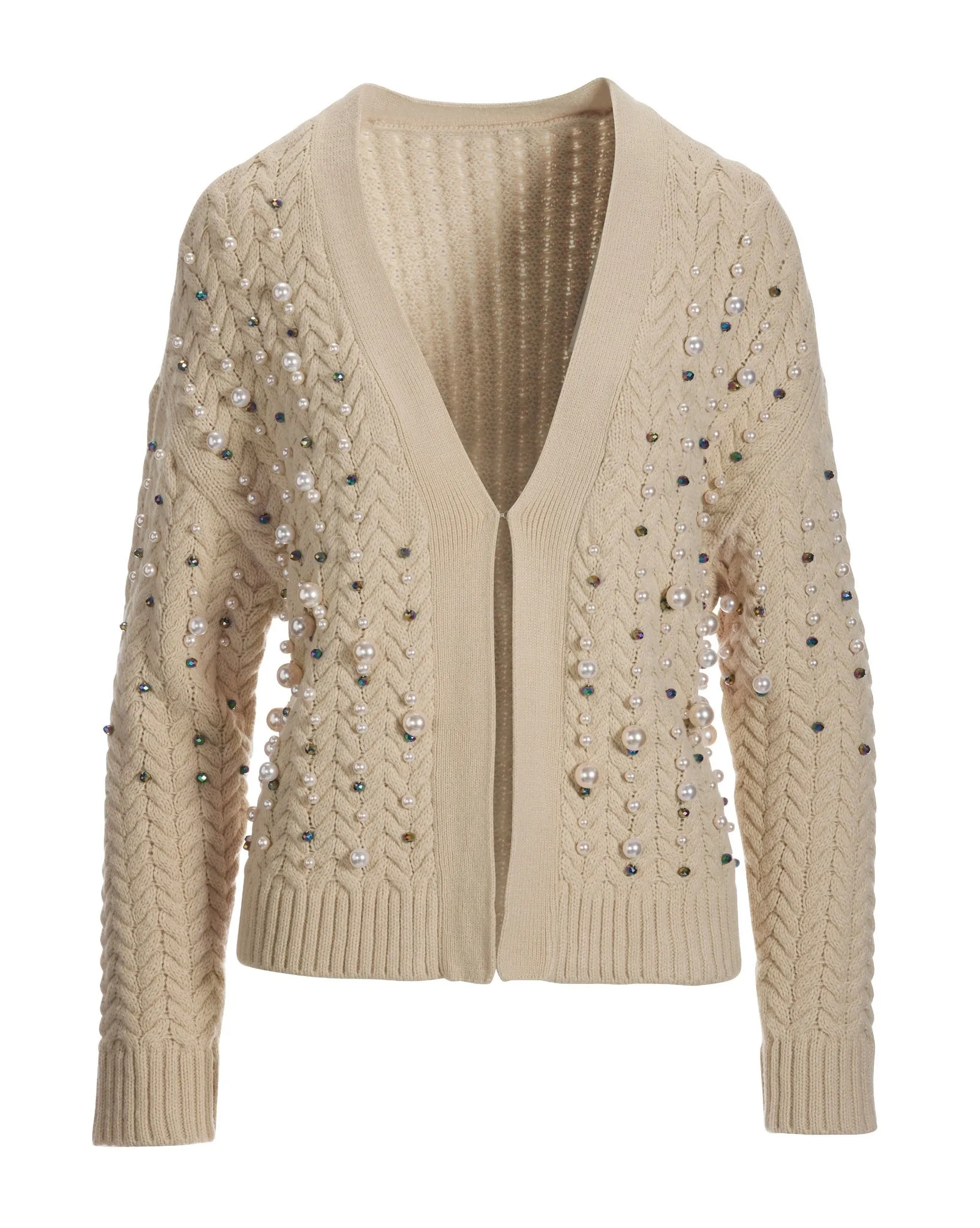Pearl Embellished Cable Cardigan Tan sold by Boston Proper product image thumbnail 2