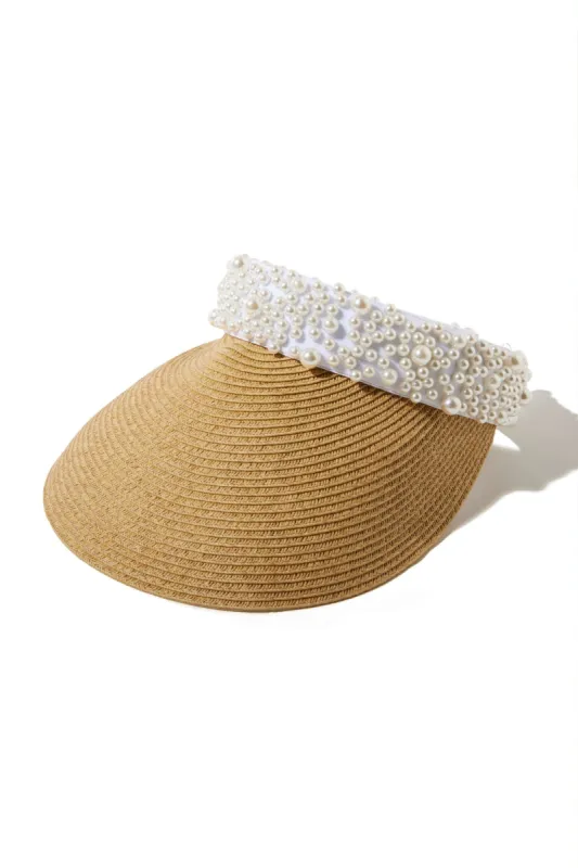 Pearl Embellished Visor Natural sold by Boston Proper
