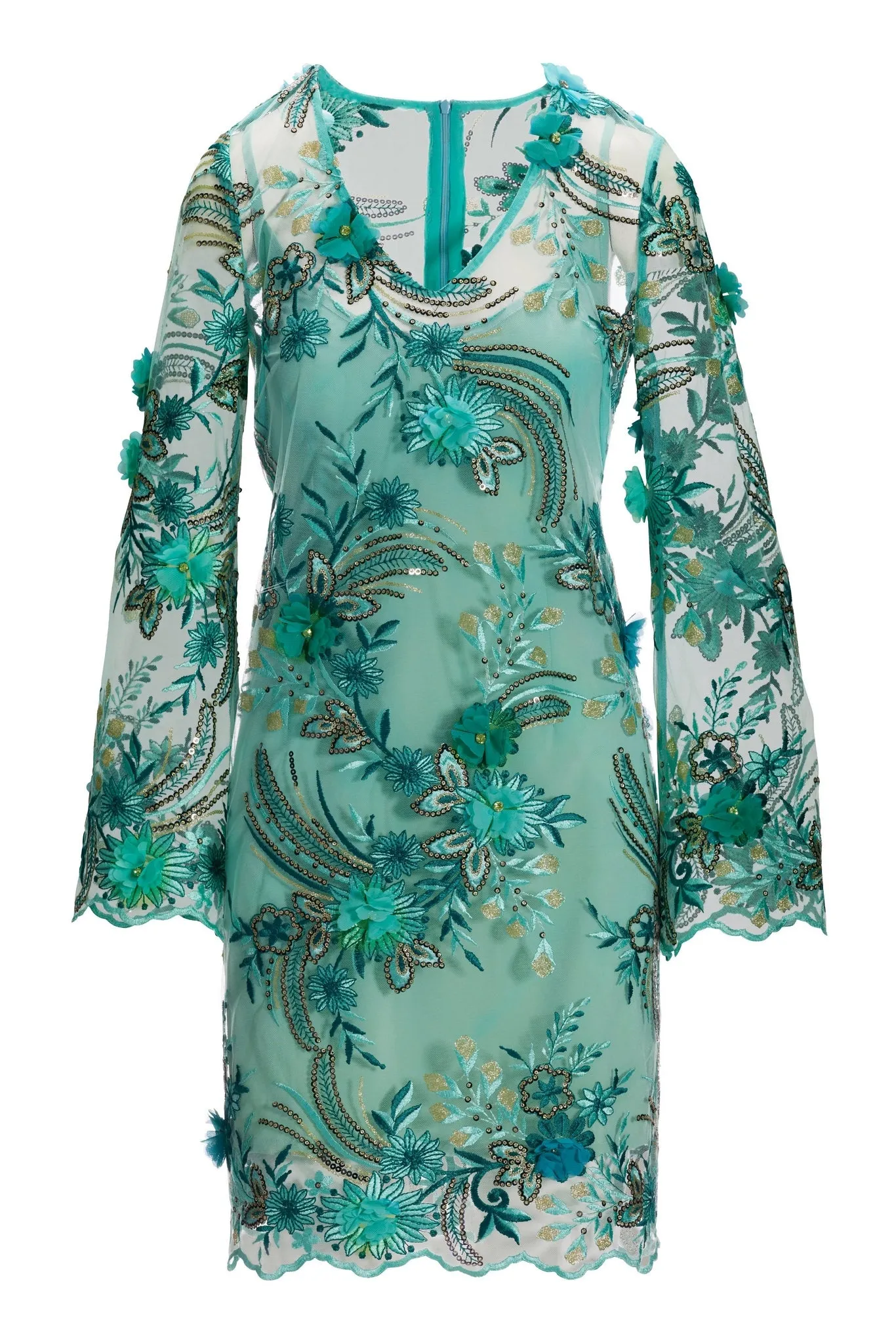 Flare Sleeve Sequin Embroidered Mesh Dress Multi sold by Boston Proper product image thumbnail 2