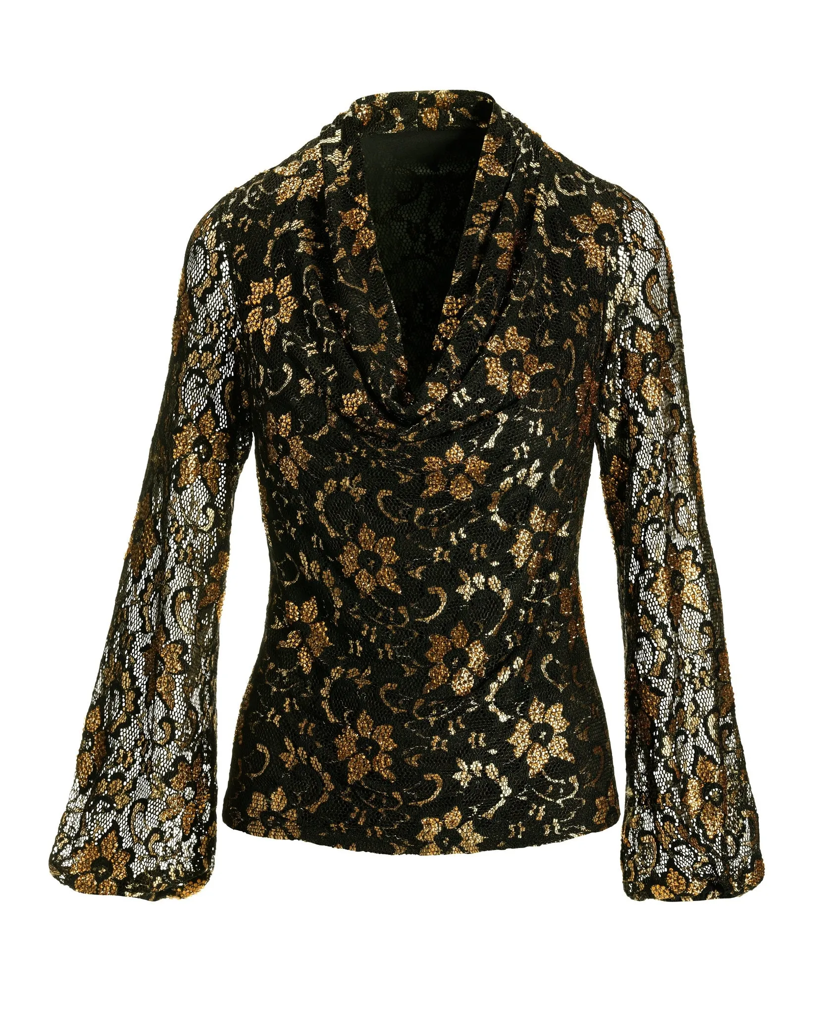 Embellished Cowl Neck Lace Top Black/Gold sold by Boston Proper product image thumbnail 2