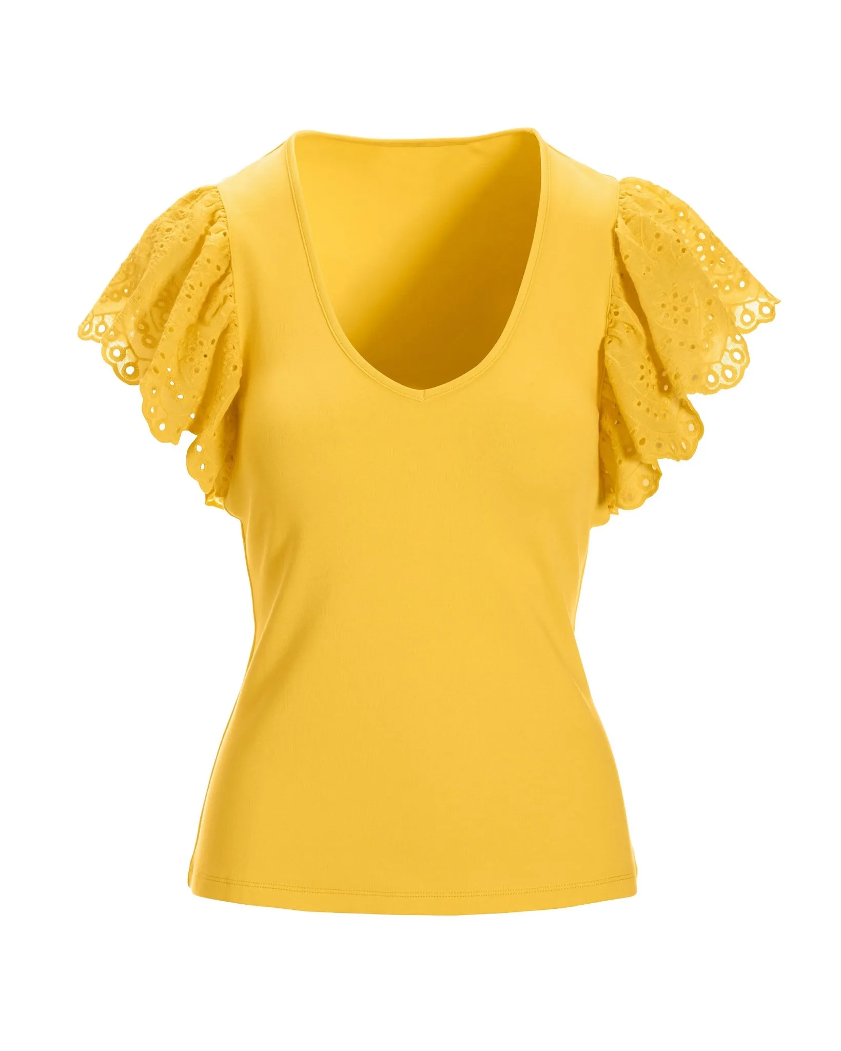 Eyelet-Sleeve V-Neck Knit Top Lemon Drop sold by Boston Proper product image thumbnail 2