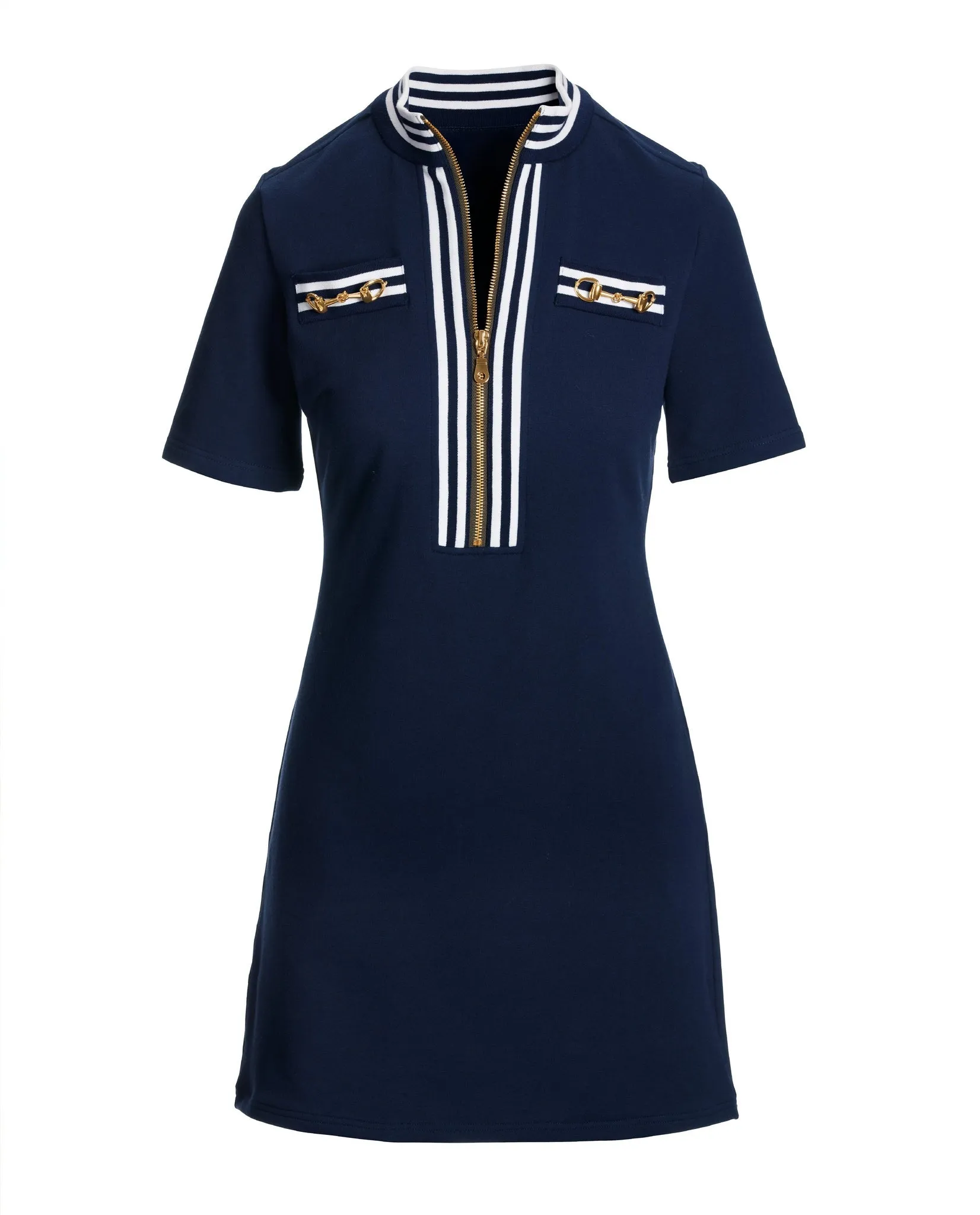 Striped French Terry Hardware Zipper Dress Navy/White sold by Boston Proper product image thumbnail 2