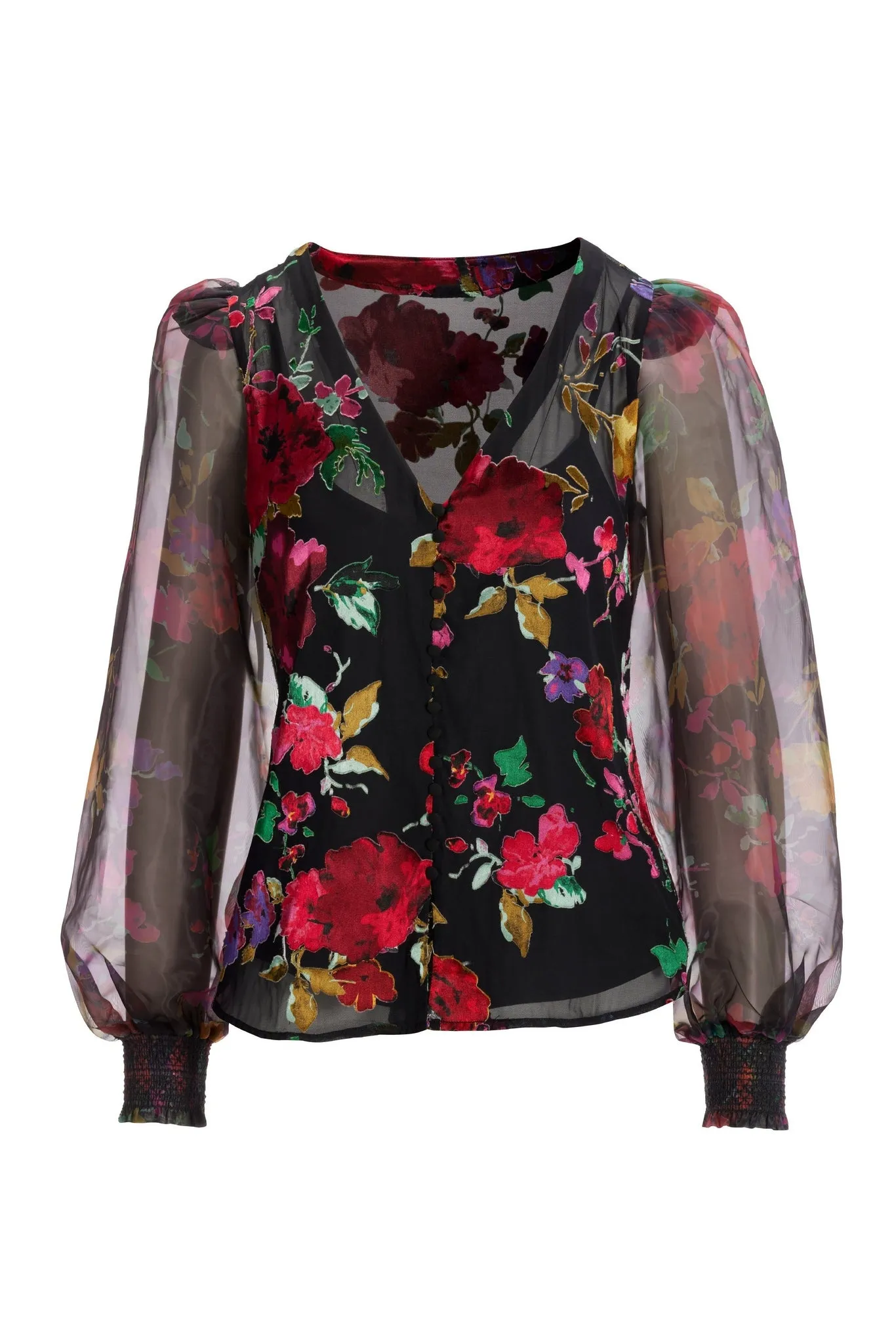 Floral Print Organza Button-Up Long-Sleeve Shirt Multi sold by Boston Proper product image thumbnail 2