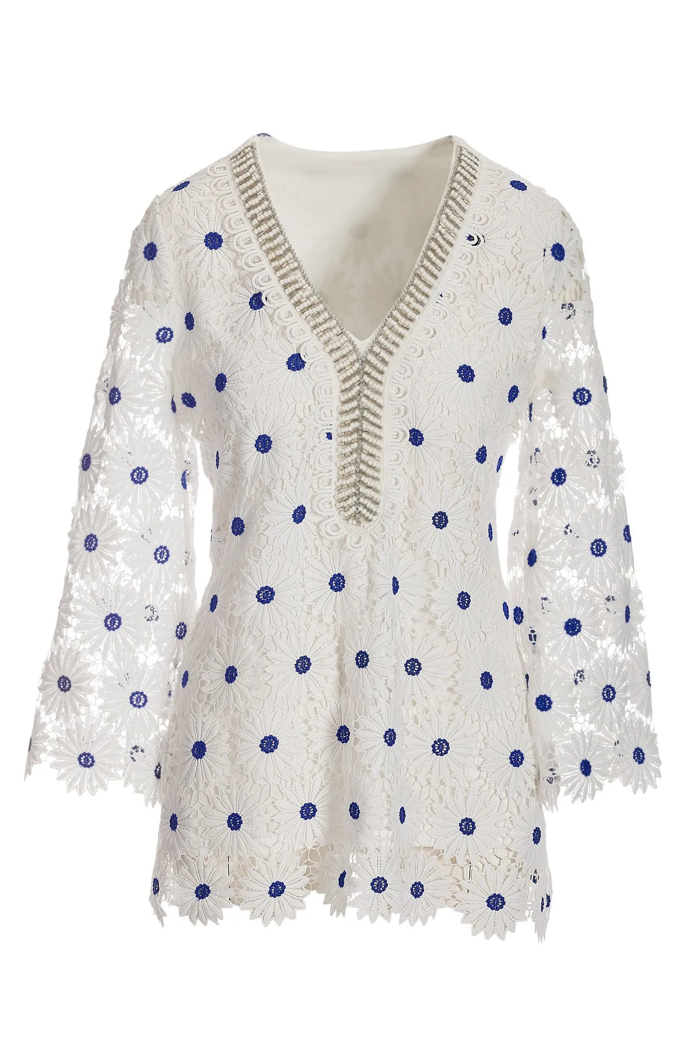 Daisy Lace Embellished Tunic Top White/Blue sold by Boston Proper product image thumbnail 2