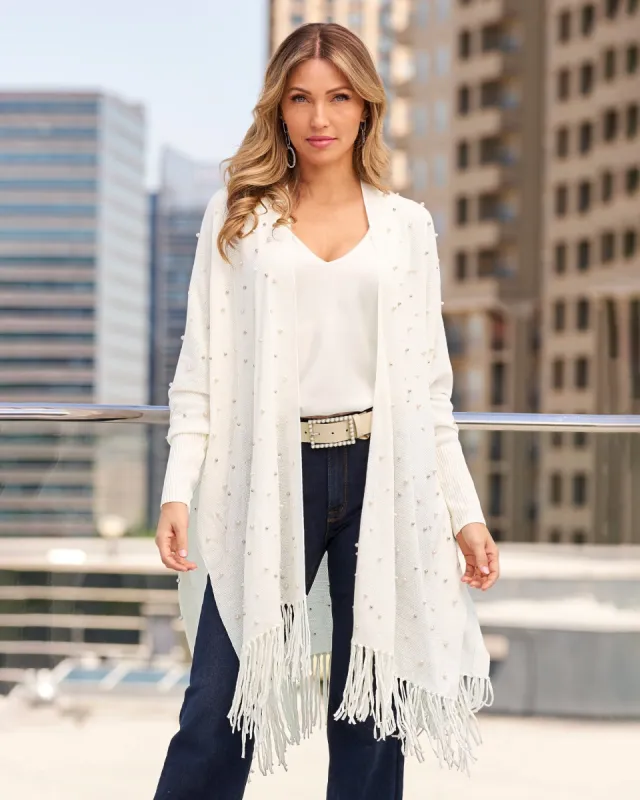 Pearl Embellished Poncho Off White sold by Boston Proper
