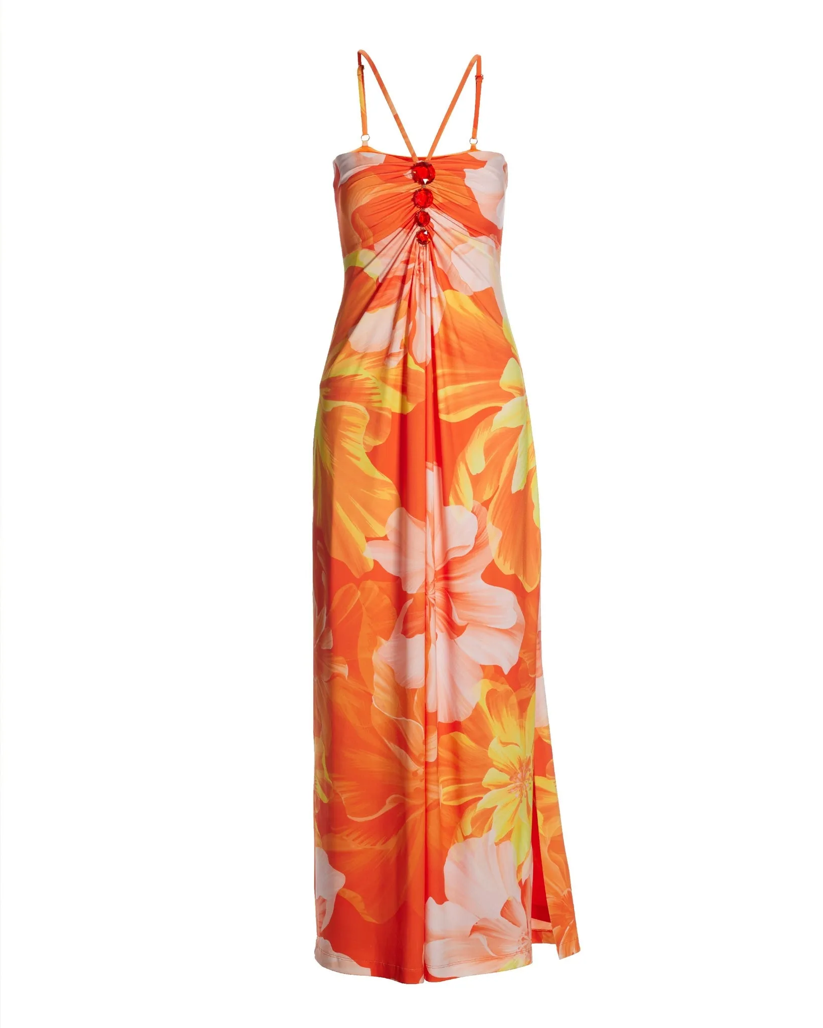 Exploded Floral Print Gem Detailed Halter Maxi Dress Orange Multi sold by Boston Proper product image thumbnail 2