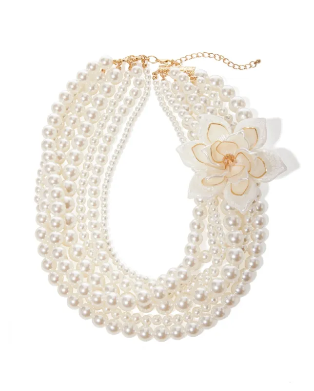 Layered Flower Pearl Necklace White/Gold sold by Boston Proper