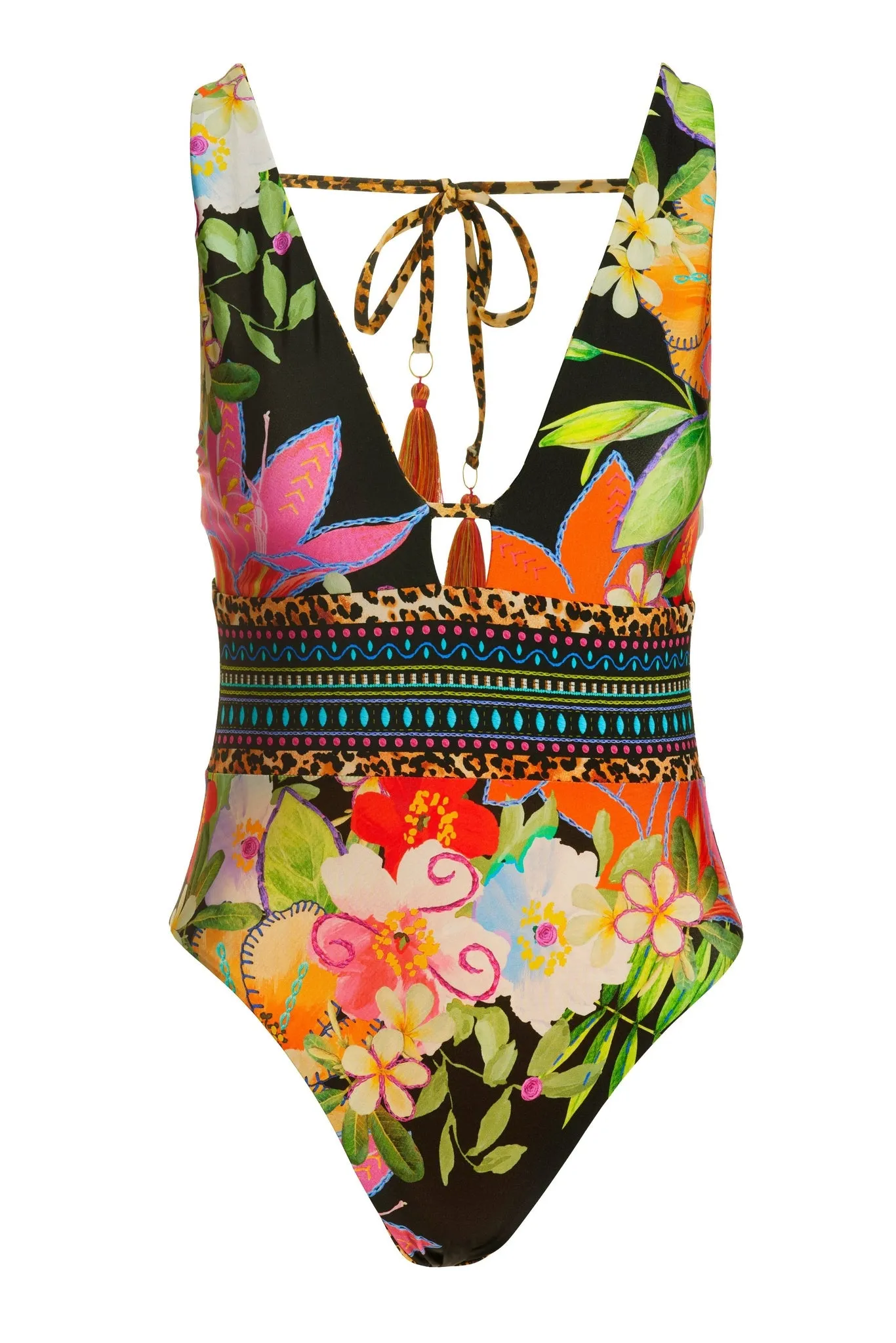 Reversible Floral Plunge One Piece Swimsuit Black Multi sold by Boston Proper product image thumbnail 2